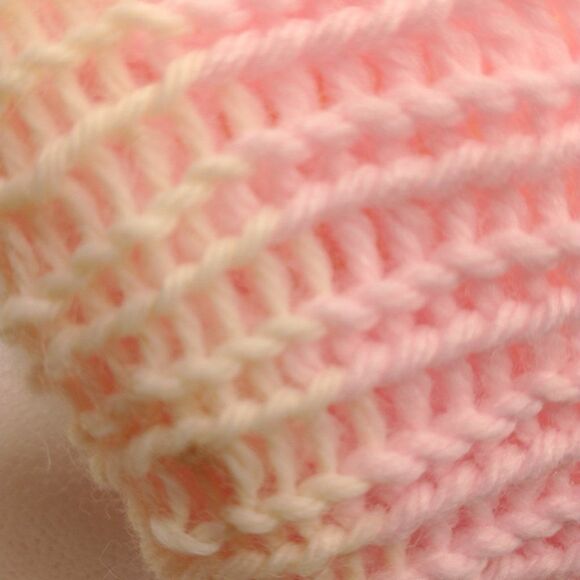 Handmade Hat Pink Ivory Unisex Winter Knit Warm Beanie Slouchy Ski Cap Pom Pom - Picture 3 of 7